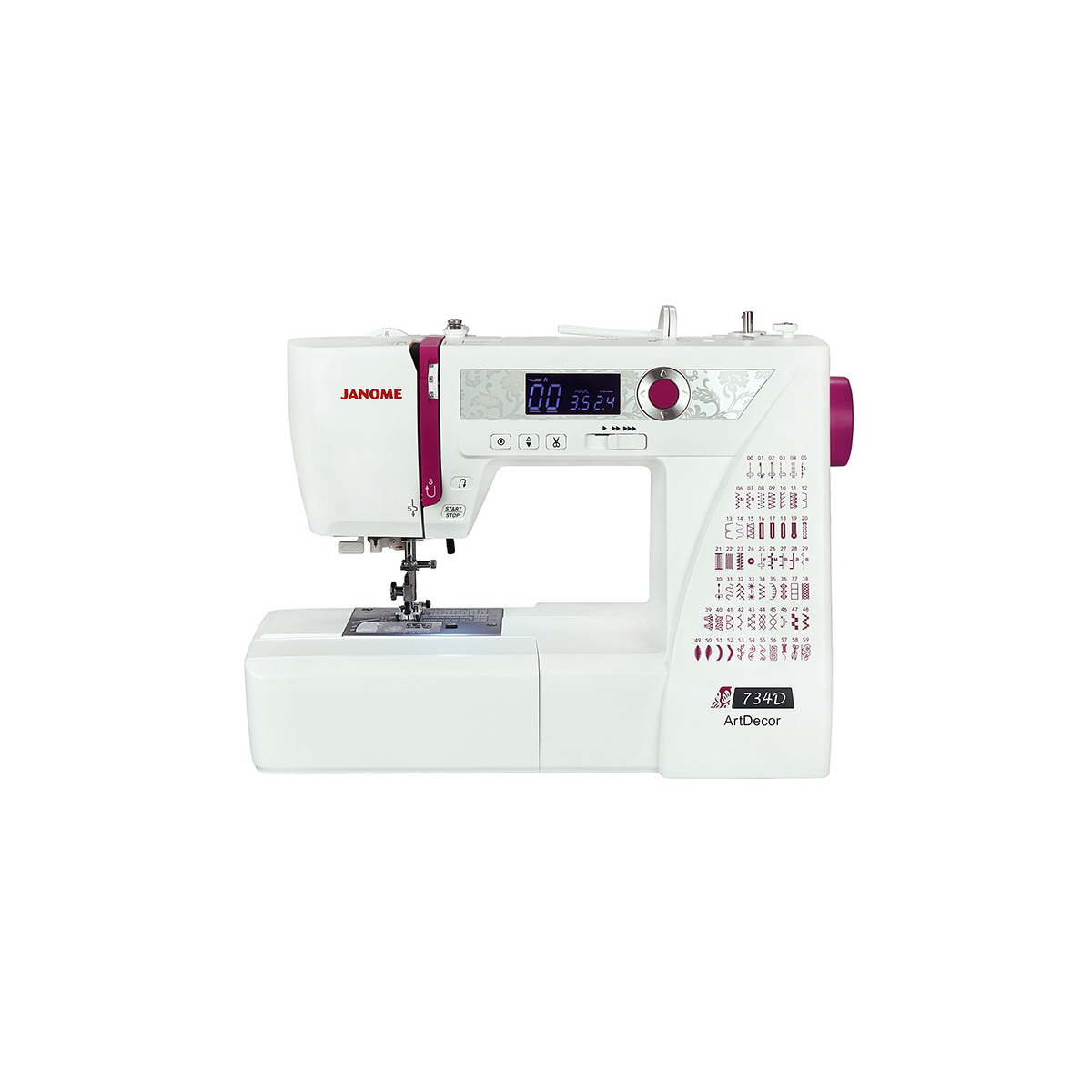 Швейная машинка Janome ArtDecor 734D 60операций 6видов петель гор.челнок  столик LCDэкран LEDосвещ. - цена, отзывы, фото - купить в Москве, СПб и РФ