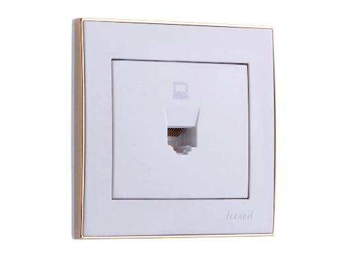 Изображение товара Розетка компьютерная LEZARD 703-0226-139 серия Рейн белая с золотой вставкой