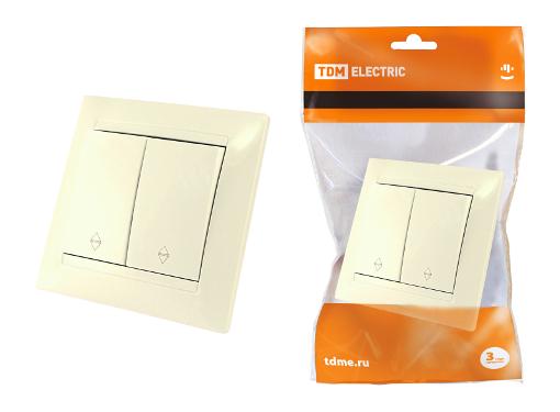 Изображение товара Выключатель TDM SQ1815-0107 двухклавишный скрытый монтаж бежевый