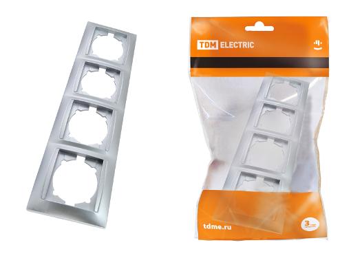 Изображение товара Рамка TDM SQ1815-0235 4-постовая серебристая для электропроводки