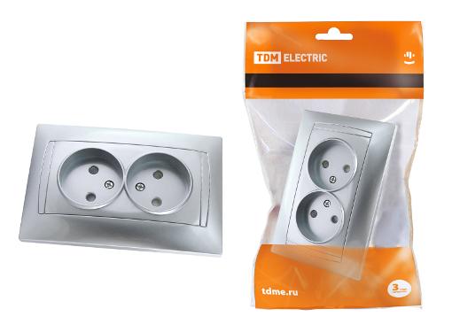 Изображение товара Розетка TDM SQ1815-0212 двойная 2П 10А 250В с металлической лицевыми накладками
