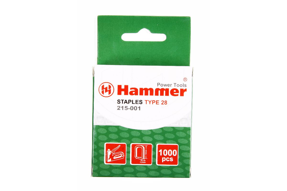 Гвозди Hammerflex 215-002 для пистолета, 17 мм. Скобы Тип 28. Боек для степлера Hammer. 73/12мм скобы для степлера.