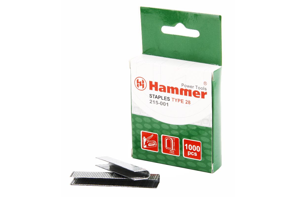 Скобы Hammerflex 215-001 Тип 28 для степлера, 12 мм. Скобы Hammer 1.2 мм. Скобы Hammerflex 215-017 Тип 53f для степлера, 6 мм. Скобы Hammerflex 215-003 Тип 53 для степлера, 14 мм.