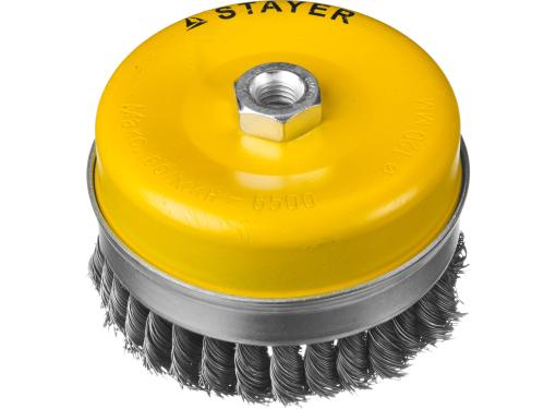 Изображение товара Корпщетка STAYER 120мм для УШМ витая сталь М14 профессиональная