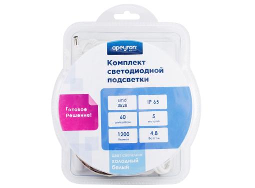 Изображение товара Светодиодная лента APEYRON 10-26 холодный белый 12В IP65 5м