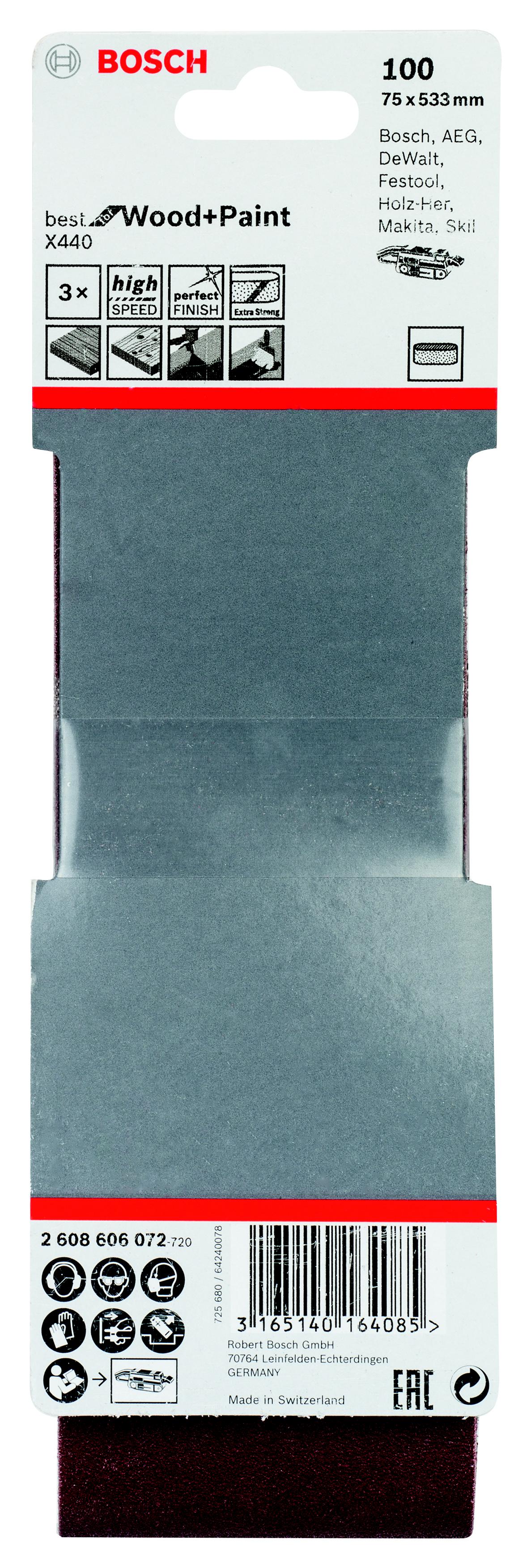 

Лента шлиф. бесконечная Bosch 75х533мм p100, 75х533мм p100