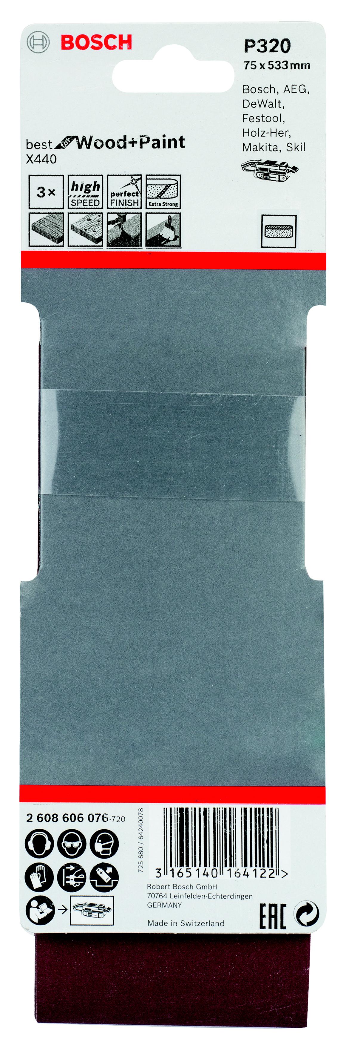 

Лента шлиф. бесконечная Bosch 75х533мм p320, 75х533мм p320