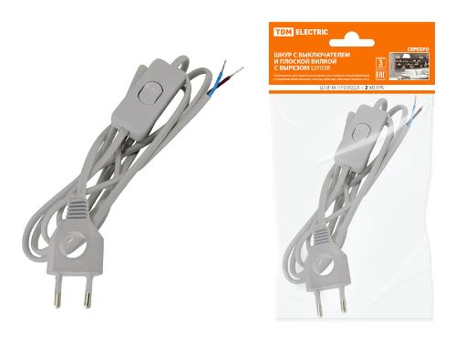 Изображение товара Шнур удлинительный TDM SQ1305-0025 с выключателем и евро-вилкой 2 м серый металлик
