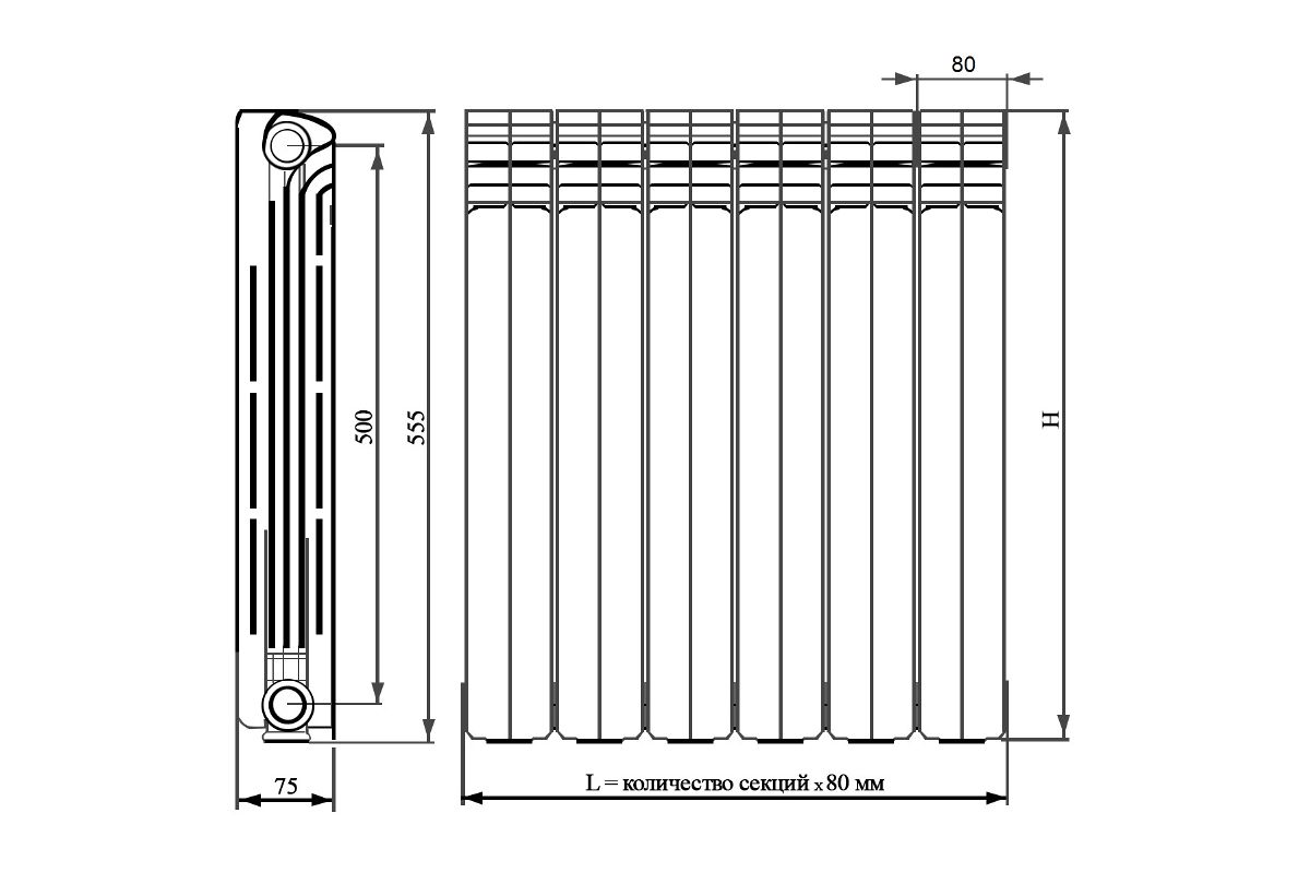 Длина секции. Ширина секции биметаллического радиатора sira. Размеры радиатора алюминий 10 секций. Радиатор биметаллический sira Omega BM 80 500 x12. Длина алюминиевого радиатора 12 секций.