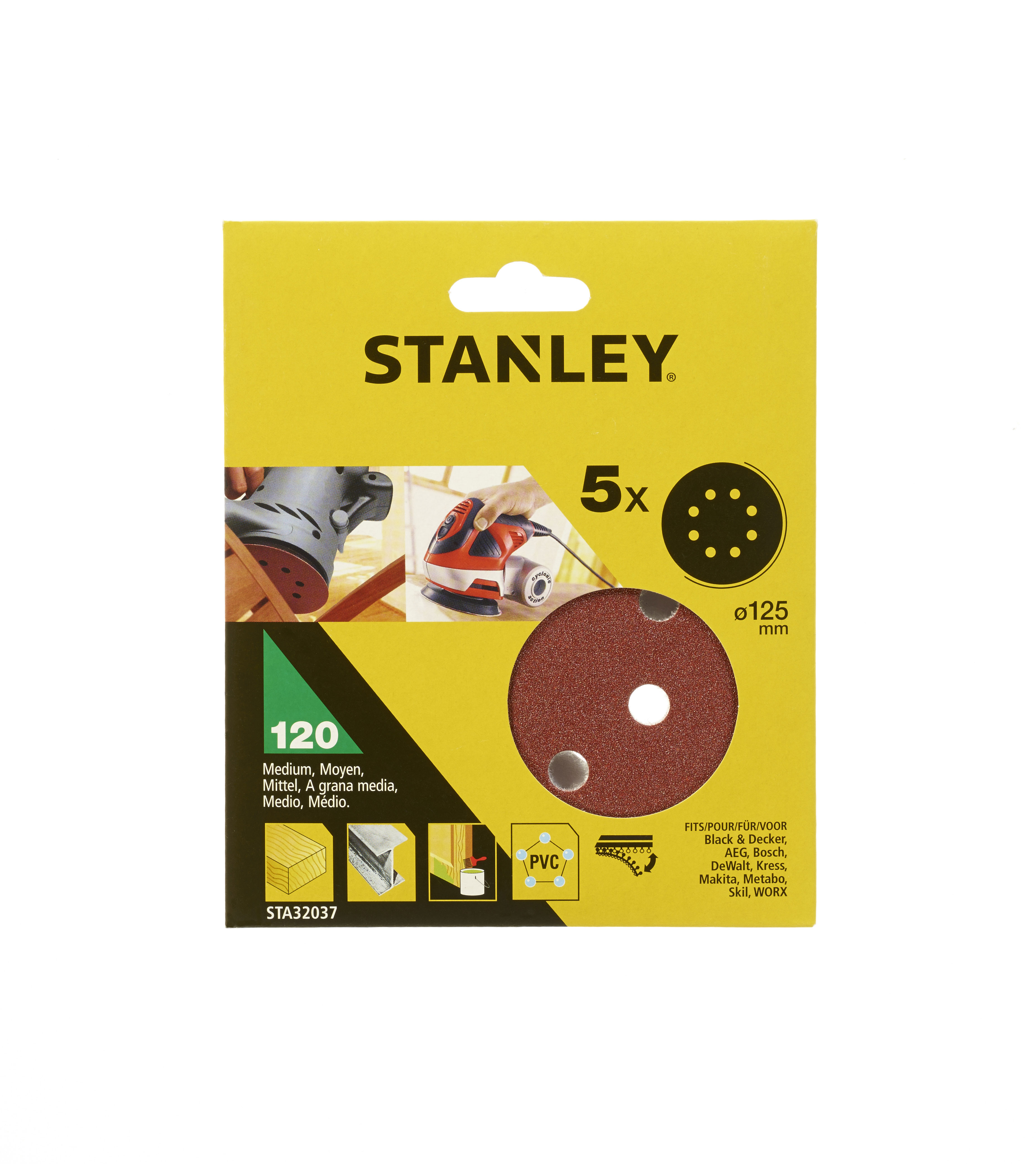

Круг шлиф. самосцепляющийся Stanley 125мм p120 8отв.