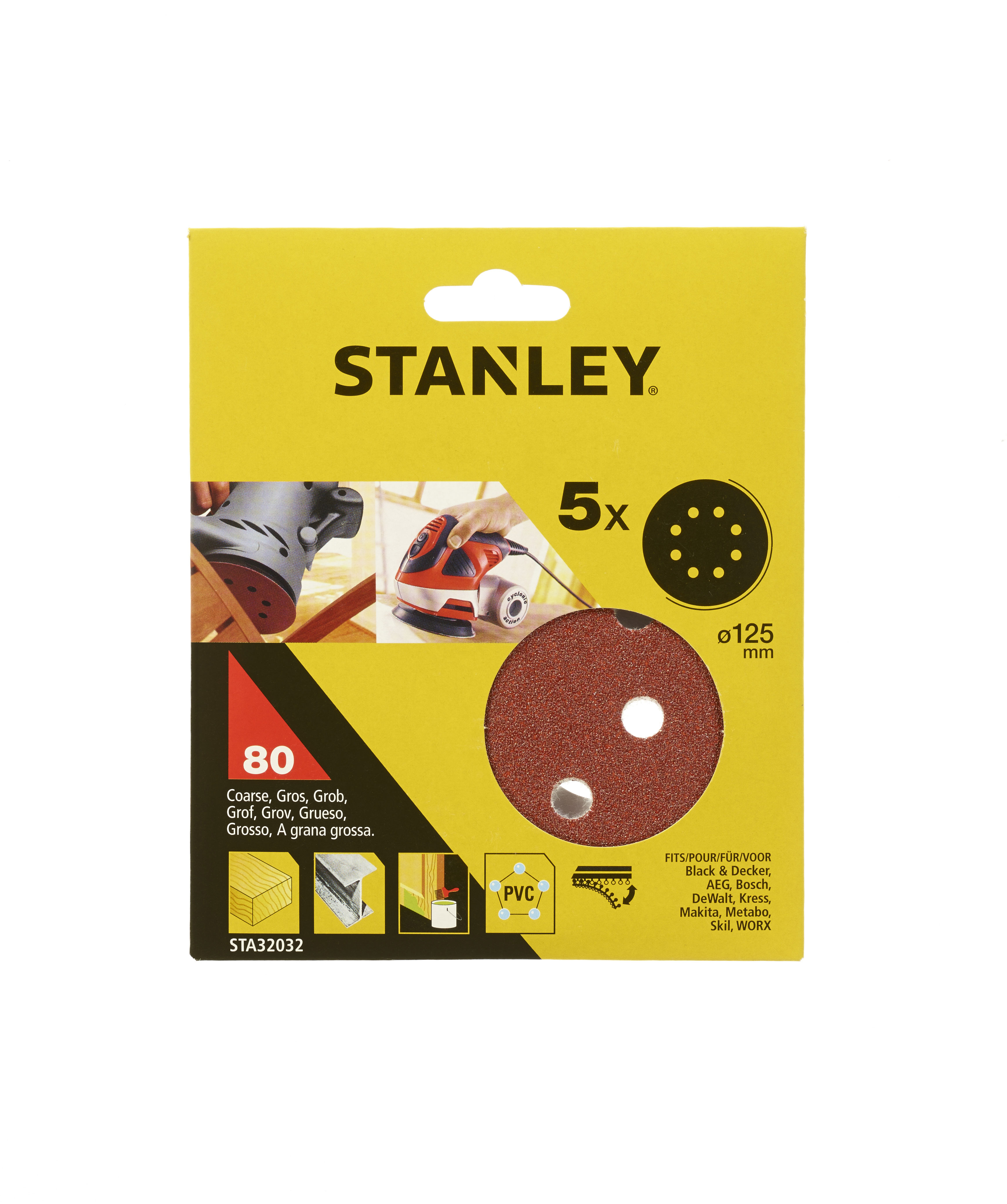 

Круг шлиф. самосцепляющийся Stanley 125мм p80 8отв.
