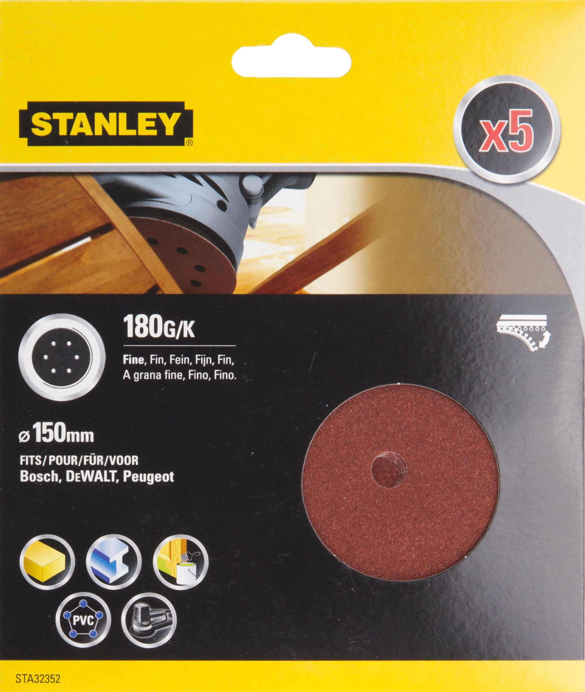 

Круг шлиф. самосцепляющийся Stanley 150мм p180 8отв.
