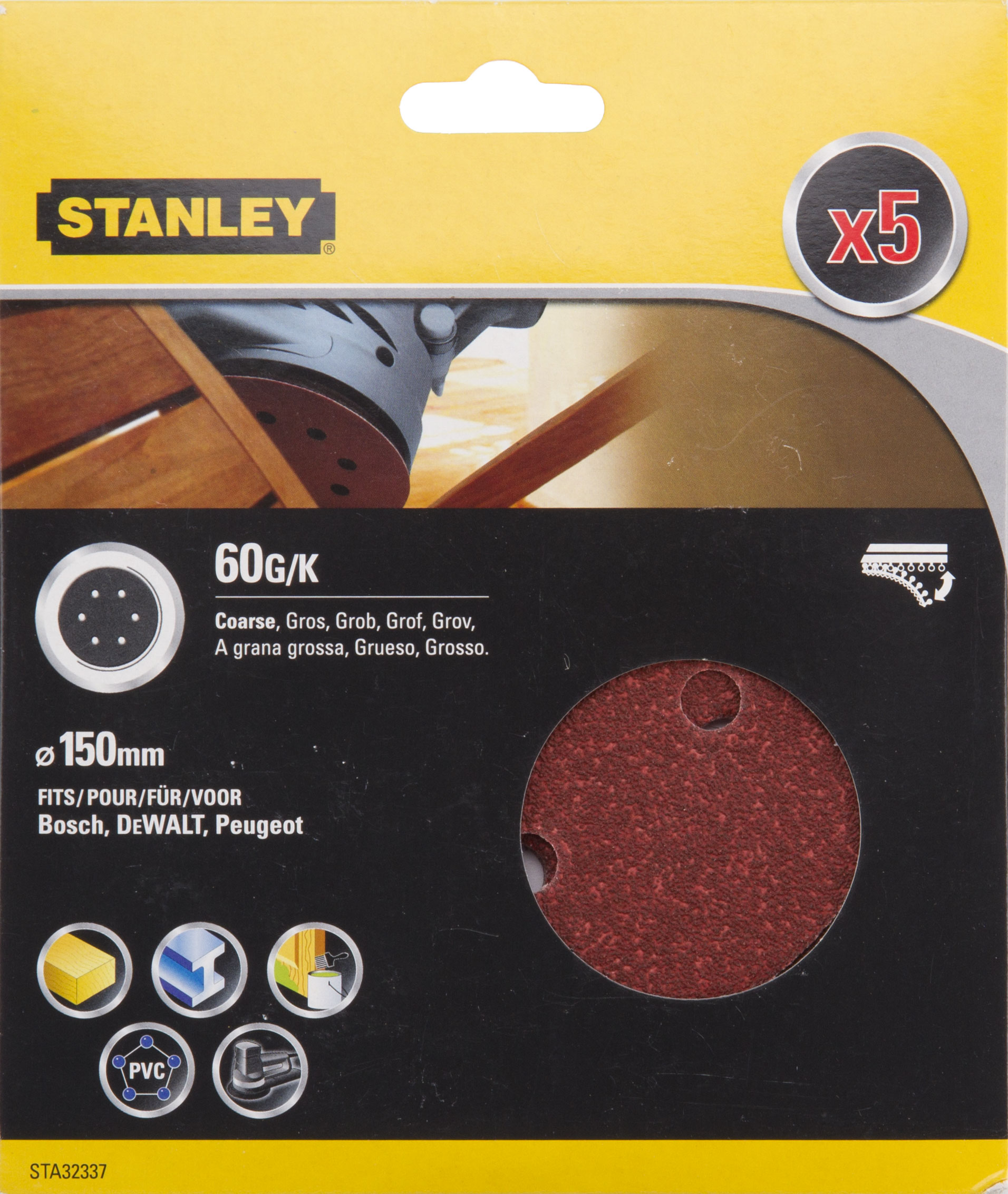 

Круг шлиф. самосцепляющийся Stanley 150мм p60 8отв.