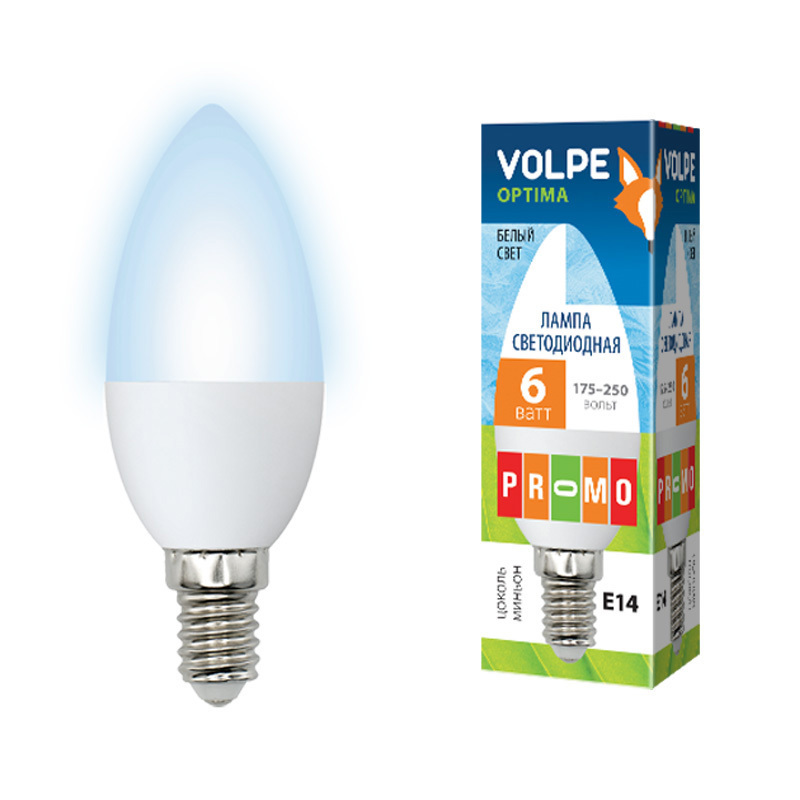 

Лампа светодиодная Volpe Led-c37-6w/dw/e27/fr/o