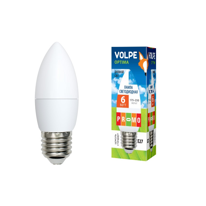 

Лампа светодиодная Volpe Led-c37-6w/nw/e27/fr/o