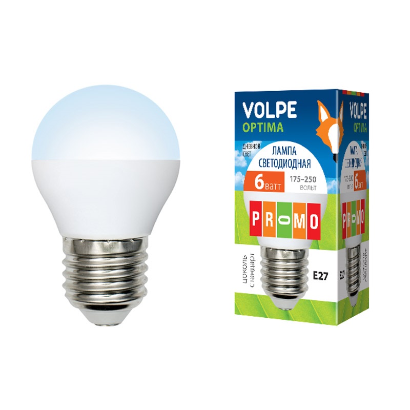 

Лампа светодиодная Volpe Led-g45-6w/dw/e27/fr/o