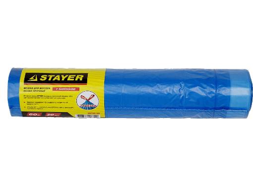 Изображение товара Мешки для мусора STAYER 39155-60, голубые 60л 20шт, с завязками особопрочные
