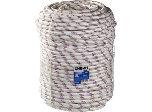 Изображение товара Плетёный капроновый фал СИБИН 50220-08, диаметр 8мм, 100м, грузоподъемность 1000 кгс