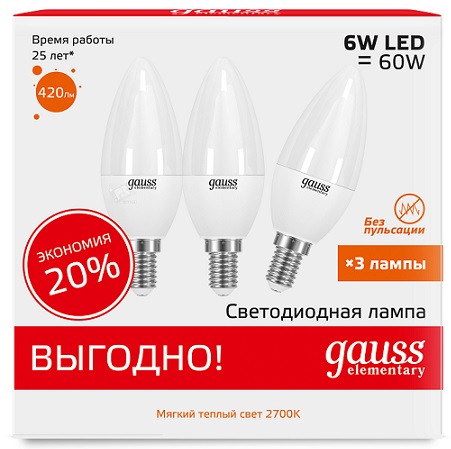 

Лампа светодиодная Gauss Led elementary candle 33116t