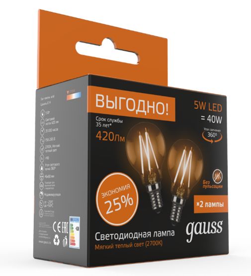 

Лампа светодиодная Gauss Led filament globe 105801105p