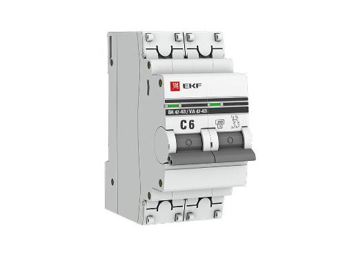 Изображение товара Автомат EKF mcb4763-2-06C-pro 2п 6А IP20 для защиты электрических цепей