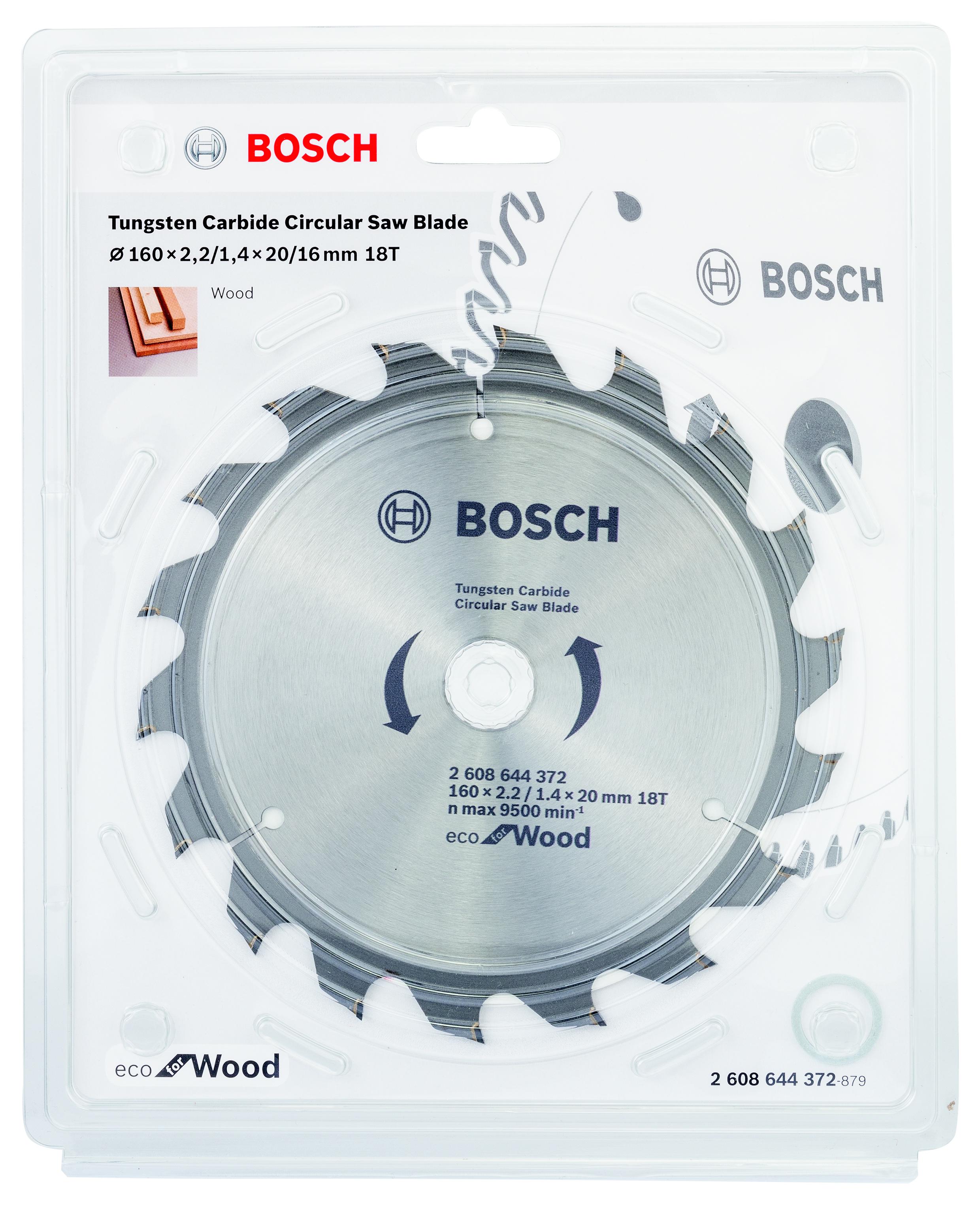 фото Диск пильный твердосплавный bosch ф160х20мм 18зуб. (eco wo 2608644372)