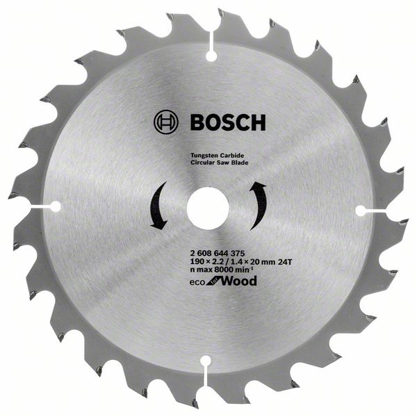 фото Диск пильный твердосплавный bosch ф190х20мм 24зуб. (eco wo 2.608.644.375)