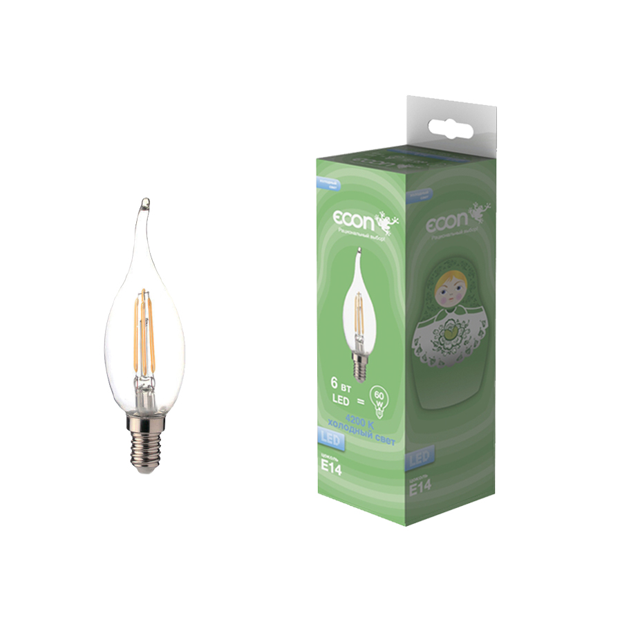 

Лампа светодиодная Econ Led cnt 6 Вт e14 4200k b35 fil