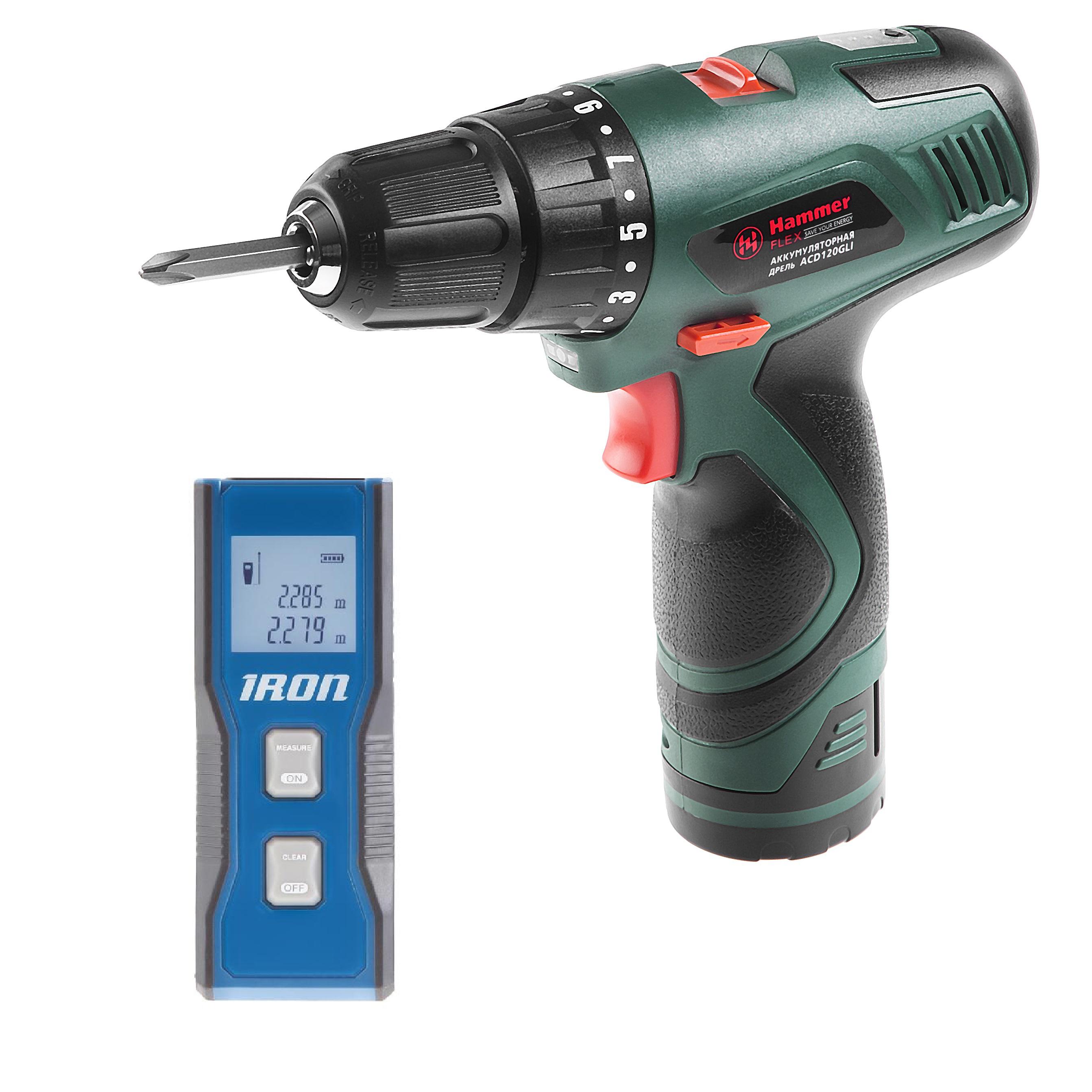 

Набор Hammer дрель acd120gli + дальномер iron la20