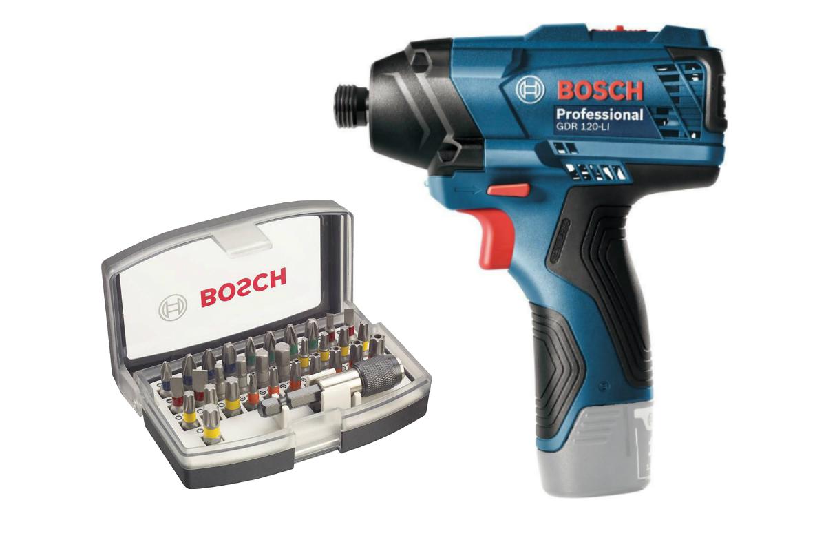 

Набор Bosch Гайковерт gdr 120-li (0.601.9f0.000),Набор бит 2.607.017.319