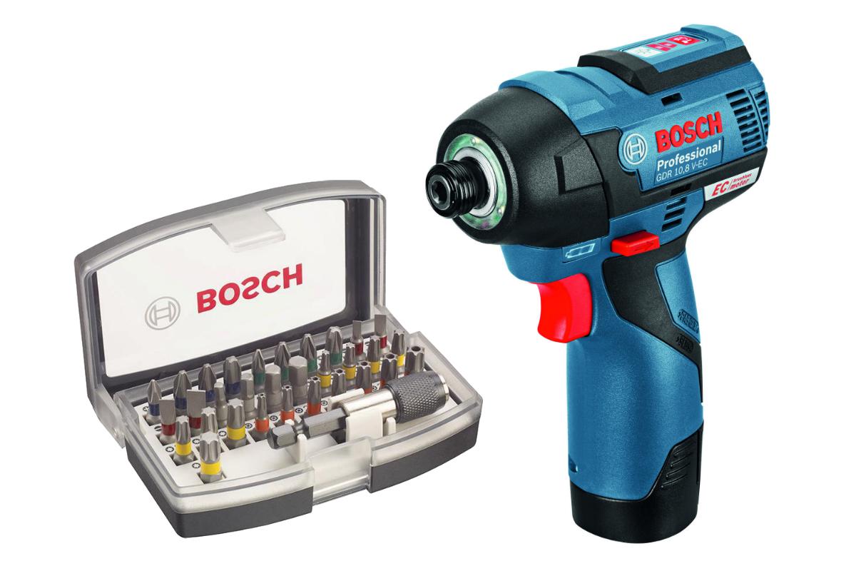 

Набор Bosch Гайковерт аккумуляторный gdr 10.8 v-ec (0.601.9e0.000),Набор бит 2.607.017.319