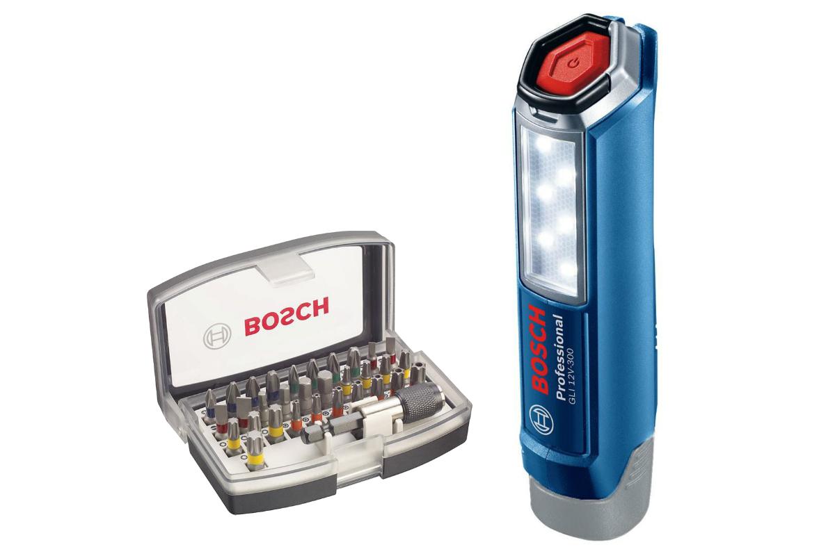 

Набор Bosch Фонарь gli 12v-300 (0.601.4a1.000),Набор бит 2.607.017.319