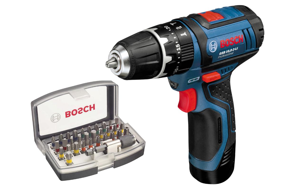 

Набор Bosch Дрель аккумуляторная gsb 10,8-2-li l-boxx (0.601.9b6.906),Набор бит 2.607.017.319