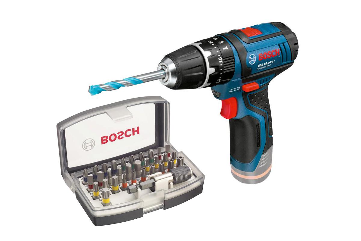 

Набор Bosch Дрель аккумуляторная gsb 10,8-2-li (0.601.9b6.901),Набор бит 2.607.017.319