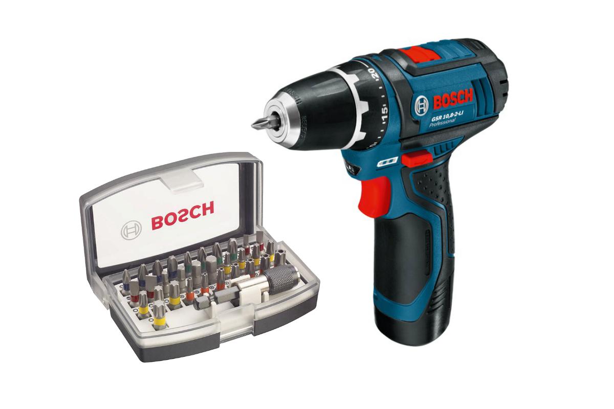 

Набор Bosch Дрель аккумуляторная gsr 10.8-2-li (0.601.868.122),Набор бит 2.607.017.319