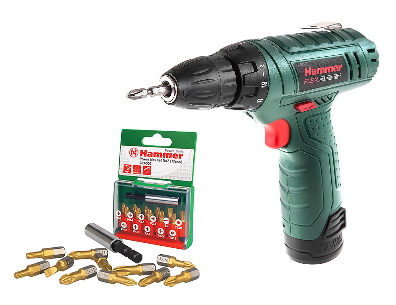 

Набор Hammer Аккум.дрель hammer flex acd12le + Набор бит hammer flex 203-902