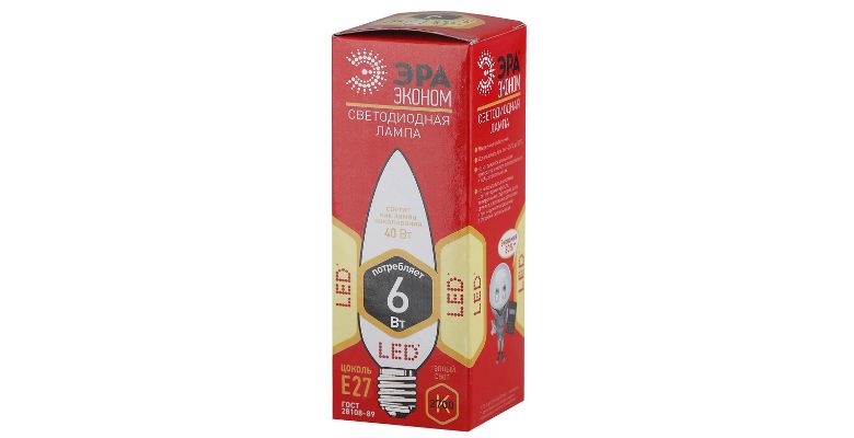 Лампа светодиодная ЭРА LED smd B35-6w-827-E27_eco