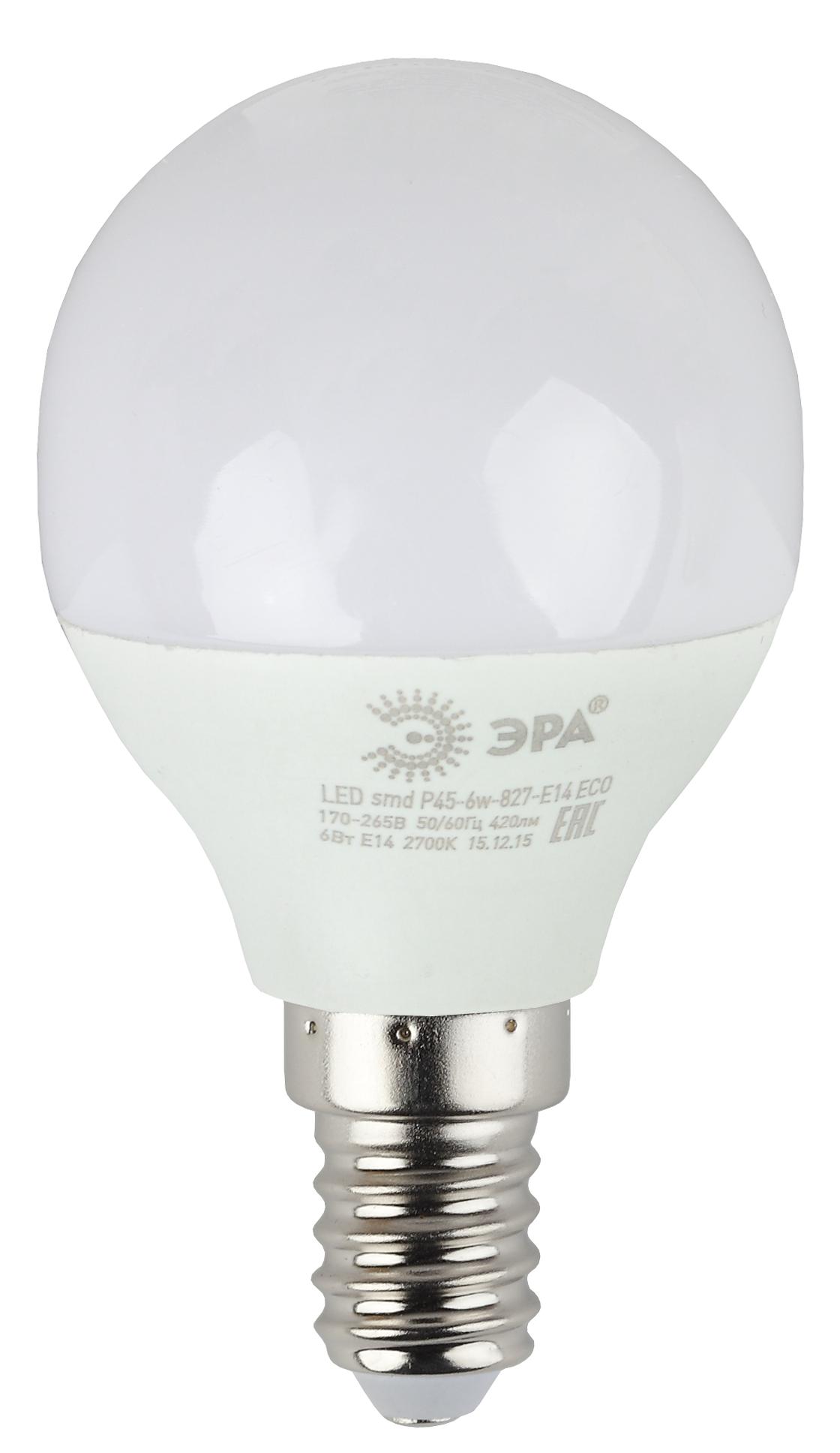 

Лампа светодиодная ЭРА Led smd Р45-6w-827-e14 eco, Led smd Р45-6w-827-e14 eco