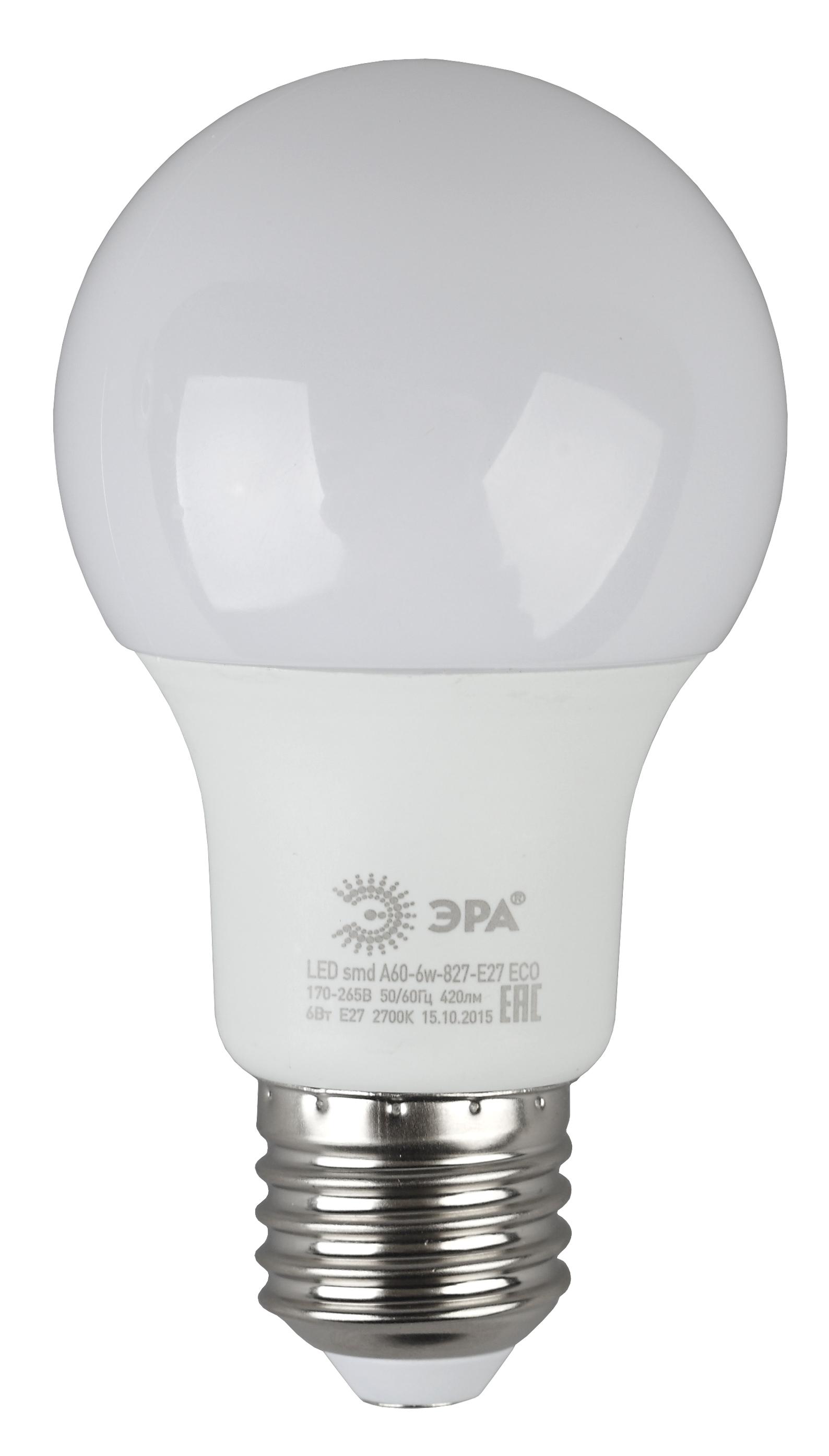 

Лампа светодиодная ЭРА Led smd a60-6w-827-e27_eco