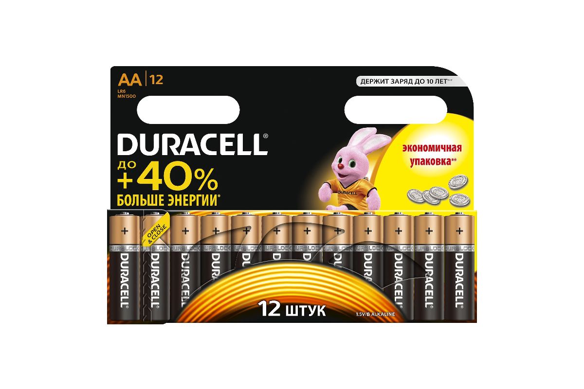 Батарейка DURACELL LR6-12BL BASIC C0037388 Тип: AA (LR6) (Кол-во в уп.  12шт.) купить в Уфе по доступной цене: характеристики и фото