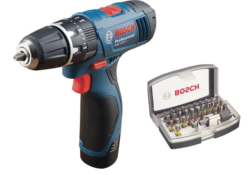 

Дрель аккумуляторная Bosch Gsb 120li (0.601.9f3.006) + Набор бит