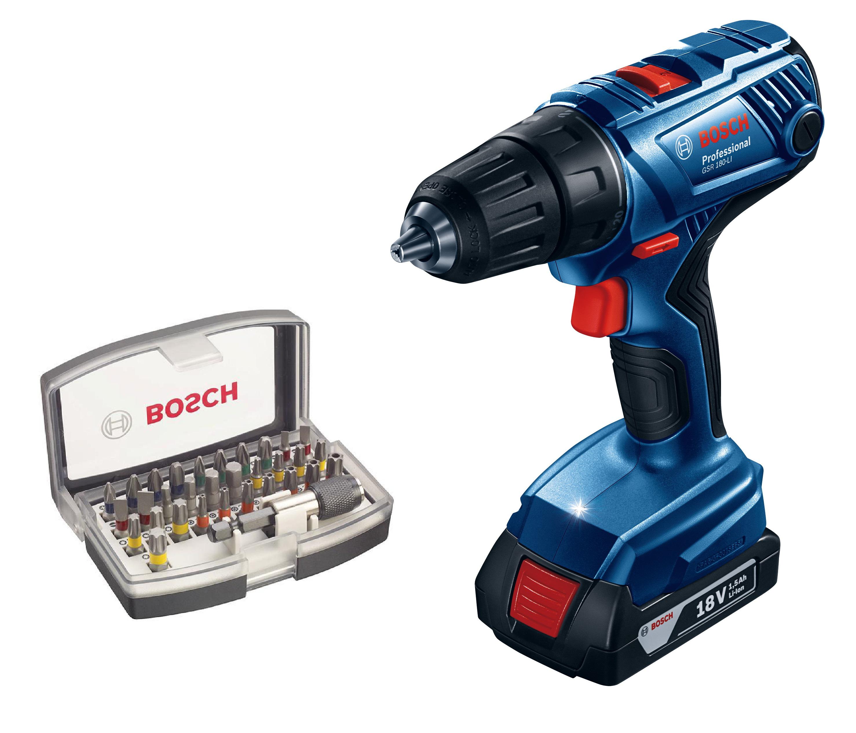 

Дрель аккумуляторная Bosch Gsr 180-li (0.601.9f8.120) + Набор бит
