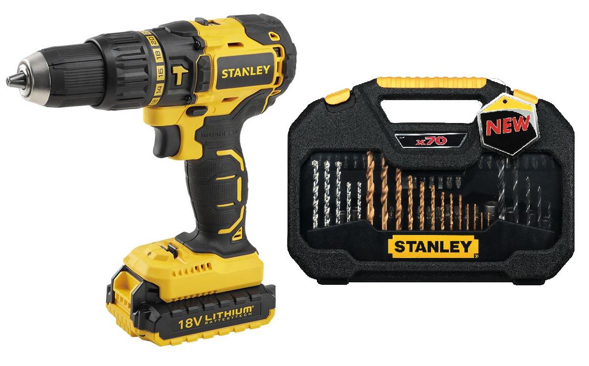 

Набор Stanley Дрель-шуруповерт sbh20s2k-ru18В +Набор бит и сверл sta7184-xj