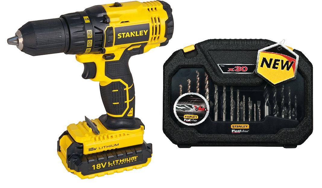 

Набор Stanley Дрель-шуруповерт scd20s2k-ru +Набор сверл sta88102-xj