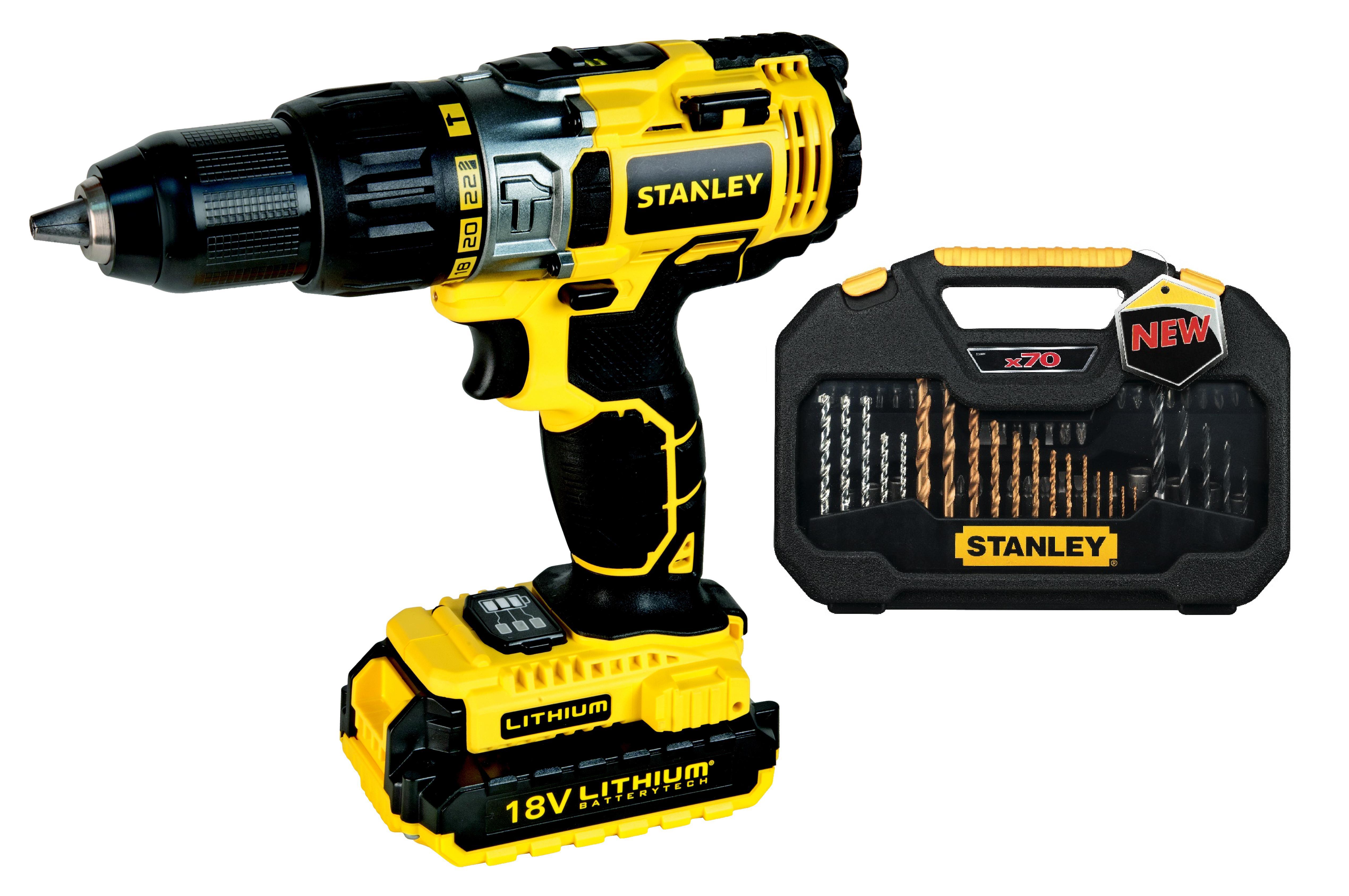 

Набор Stanley Дрель-шуруповерт stdc18lhbk-ru +Набор бит и сверл sta7184-xj
