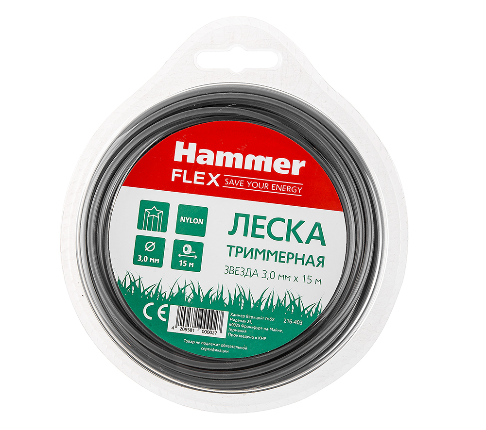 

Леска для триммеров Hammer Tl star 3.0mm x 15m, Tl star 3.0mm x 15m