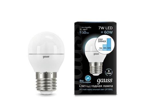 Изображение товара Светодиодная лампа GAUSS 7W E27 нейтральный белый шар