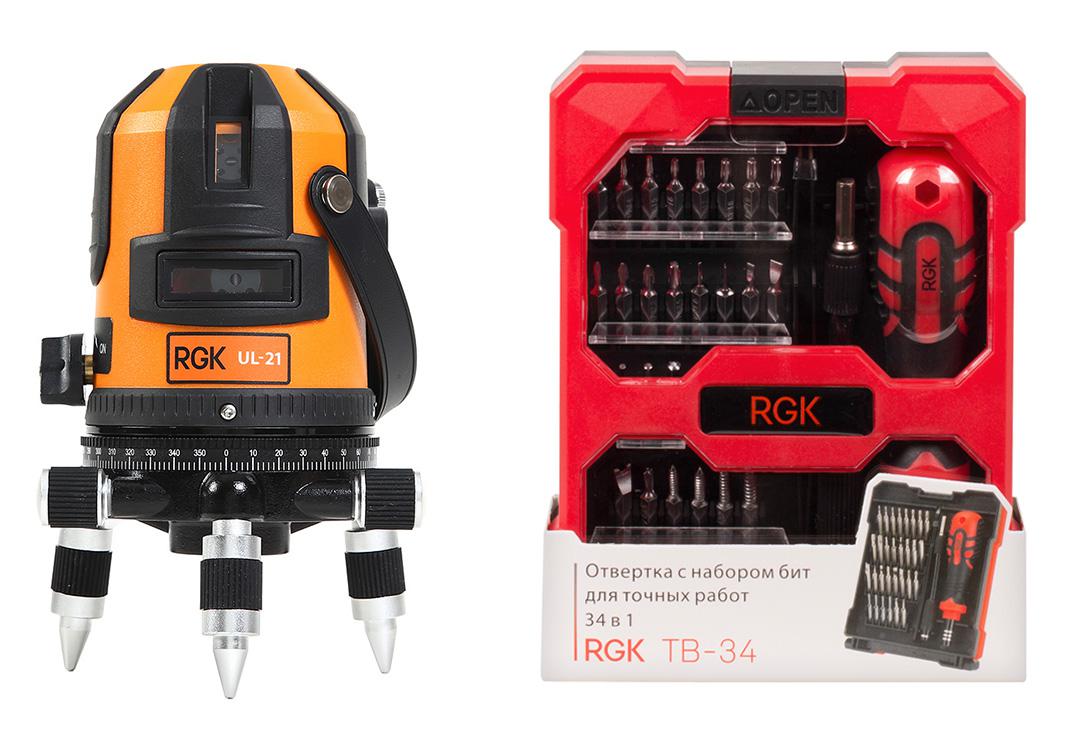 

Набор Rgk Уровень ul-21 +Отвертка tb-34 (34 в 1)