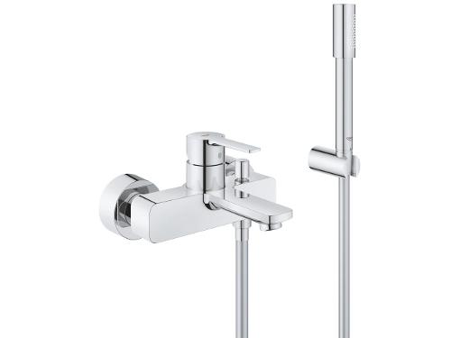 Изображение товара Настенный смеситель для ванны GROHE Lineare New с душевым набором и современным дизайном