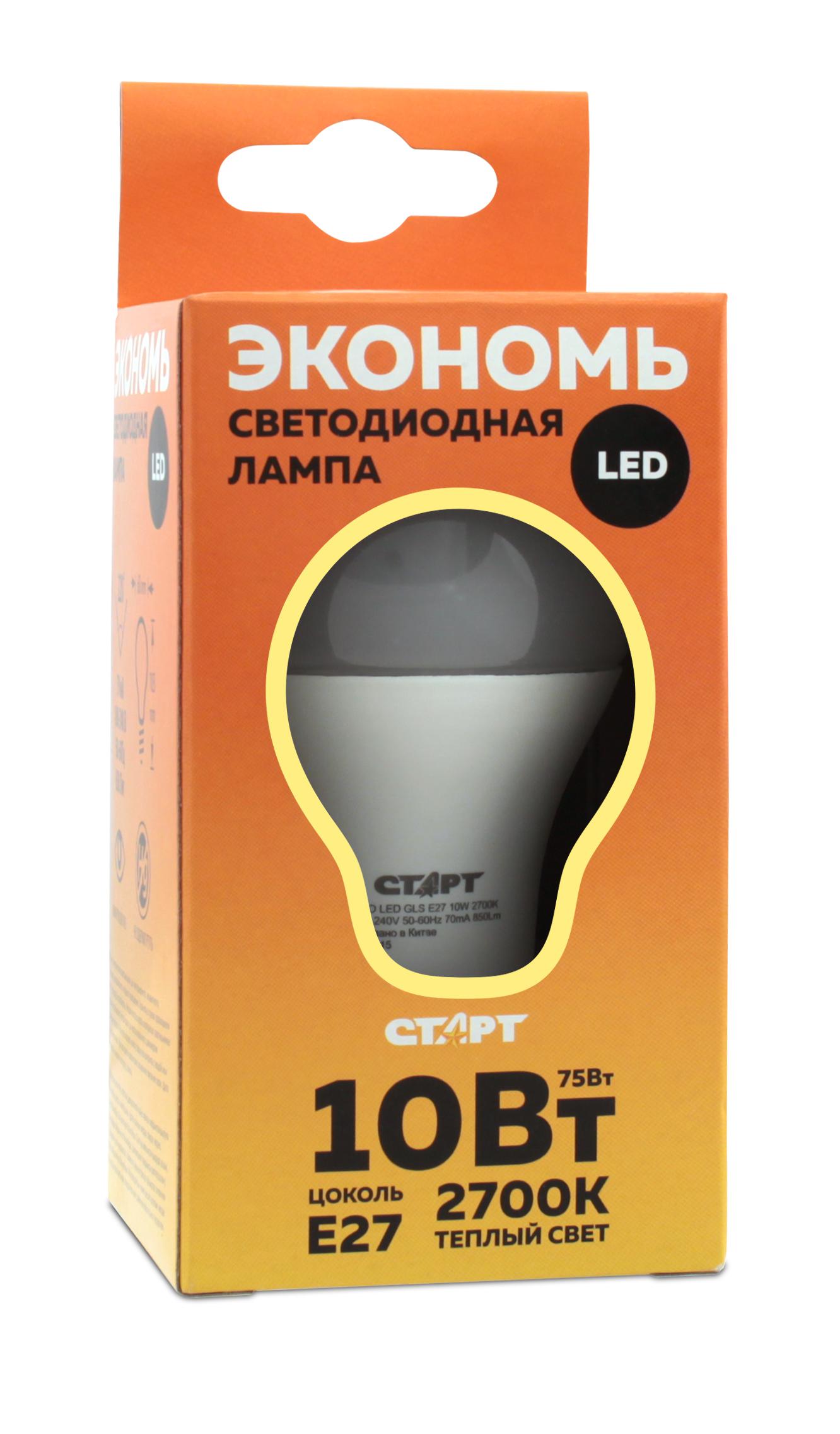 

Лампа светодиодная СТАРТ Eco ledgls e27 10w 3000К тепл свет